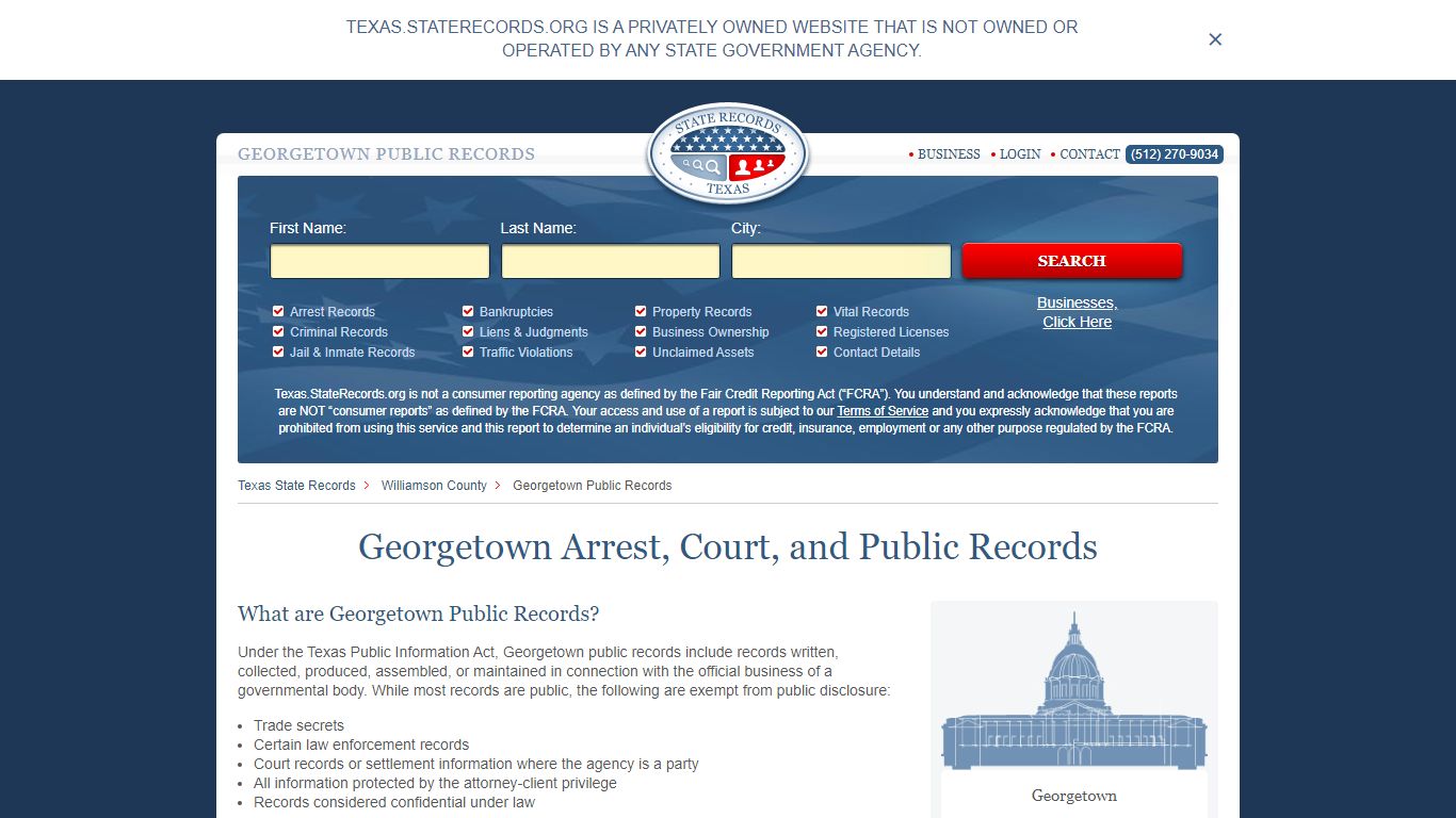 Georgetown Arrest and Public Records | Texas.StateRecords.org