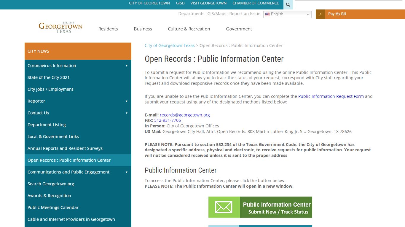 Open Records : Public Information Center – City of Georgetown Texas